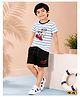 Nino Togs Cotton Jersey Knit Half Sleeves Striped & Teddy Embroidered Tee & Shorts Set - Off White & Black