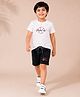 Nino Togs Cotton Lycra Knit Half Sleeves Ball & Game On Text Embroidered Tee & Shorts Set - Multi Colour & Black