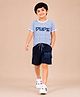 Nino Togs Cotton Lycra Knit Half Sleeves Dude Text Printed Tee & Shorts Set - Sky Blue & Navy Blue