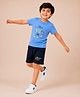 Nino Togs Cotton Lycra Knit Half Sleeves I M A Wild One Text Printed Tee & Shorts Set - Sky Blue & Navy Blue