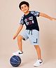 Nino Togs Cotton Lycra Knit Half Raglan Sleeves Rock Star Text Printed Tee & Shorts Set - Multi Colour & Grey