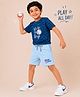 Nino Togs Cotton Lycra Knit Half Sleeves Lets Do This Boys Text Embroidered Tee & Shorts Set - Navy Blue & Grey