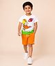 Nino Togs Cotton Lycra Knit Half Sleeves Boy Printed Tee & Shorts Set - Off White & Orange