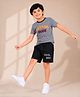Nino Togs Cotton Lycra Knit Half Sleeves Striped & Wassup Dude Text Embroidered Tee & Shorts Set - Grey & Black