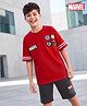 Primo Gino Marvel Single Jersey Knit Half Sleeves T-Shirt & Shorts Night Suit with Avenger Graphics - Red