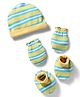 Babyhug 100% Cotton Interlock Knit Cap , Mittens & Booties with Stripes Olive Green - Diameter 16.5 cm