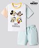 Bonfino Disney Single Jersey Knit Half Sleeves T-Shirt & Shorts Night Suit with Mickey & Friends Graphics - White