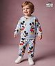 Bonfino Disney Terry Knit  Full Sleeves Co-Ords T-Shirt & Lounge Pant Set with Mickey Mouse Print - Grey