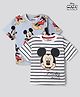 Bonfino Disney Cotton T-Shirts with Half Sleeves and Mickey Mouse Print in White/Blue Pack of 2 for 18-24 Months