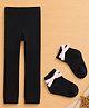 Kidofash Cotton Spandex Knit Solid Tights & Bow Applique Detailed Socks Set - Black