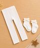 Kidofash Cotton Spandex Knit Solid Tights & Bow Applique Detailed Socks Set - White