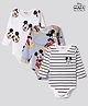 Bonfino Disney Interlock Knit Full Sleeves Striped Onesies With Mickey Mouse Graphic Pack of 3 - White, Blue & Red
