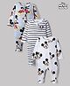 Bonfino Disney 100% Cotton Interlock Knit Full Sleeves Striped Sleep Suits with Mickey Mouse Graphic Print Pack of 3 - White, Light Blue