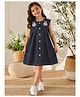 Superminis Denim Knit Sleeveless Bunny Patch Detailed Dress - Navy Blue