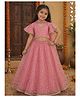 Superminis Net Woven Frill Sleeves Floral Embroidered Lehenga Choli Set With  Dupatta - Pink
