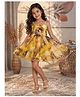Superminis Organza Woven Sleeveless Floral Applique Detailed Dress - Yellow