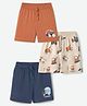 Babyhug 100% Cotton Knit Shorts With Vehicle & Text Print Pack of 3 - Blue, Coral & Cream