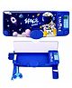 MANAKI ENTERPRISE Plastic Space Blue Calculator Multifunctional School Pencil Box Cute Cartoon Stationary Compass For Boys Girls Geometry Kids With Inbuilt Scissor Ruler Eraser & Sharpener-Blue