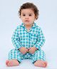 Mama & Peaches Cotton Woven Full Sleeves Checked  Coordinating Shirt & Pajama Night Suit - Blue