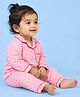Mama & Peaches Cotton Woven Full Sleeves Hearts Printed Coordinating Shirt & Pajama Night Suit - Pink