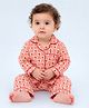 Mama & Peaches Cotton Woven Full Sleeves Strawberry Printed Checked Coordinating Shirt & Pajama Night Suit - Pink