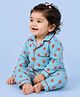 Mama & Peaches Cotton Woven Full Sleeves Stawberry Printed Coordinating Shirt & Pajama Night Suit - Light Blue