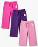 Babyhug Cotton Knit Jogger Fit Full Length Lounge Pants with Flower Patch Pack of 3 in Fuchsia