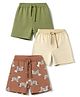 Babyhug 100% Cotton Jersey Knit Striped Shorts With Animal Print Pack of 3 - Green, Yellow & Brown