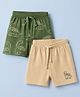 Babyhug Cotton Knit Shorts with Dinosaur Print Pack of 2 in Green Beige Color
