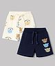 Babyhug Cotton Jersey Knit Shorts With Bear & Text Print Pack of 2 - Cream & Navy Blue