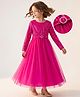 Hola Bonita Knit Full Sleeves Part Dress With Sequin Detailing  & Belt - Fuchsia