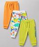 Babyhug Cotton Knit Jogger Fit Full Length Lounge Pant With Text & Dino Print Pack of 3 in Orange White