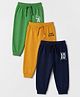 Babyhug Cotton Jersey Knit Full Length Jogger Fit Lounge Pants with Los Angeles & Star Player Text Print Pack of 3 - Green, Mustard & Navy Blue