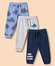 Babyhug Cotton Jersey Knit Full Length Lounge Pant with Dino Print in Blue & White Pack of 3