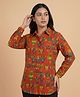 The Mom Store Cotton Woven Full Sleeves Owl Printed Maternity Oversized Shirt - Red