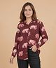 The Mom Store Cotton Woven Full Sleeves Elephant Printed Maternity Oversized Shirt - Maroon