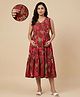 The Mom Store Cotton Woven Sleeveless Floral Printed Maternity Dress With Side Zipper Nursing Access - Red