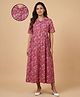 The Mom Store Cotton Woven Half Sleeves Floral Printed Maternity Dress With Front Button Nursing Access - Fuchsia