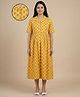 The Mom Store Cotton Woven Half Sleeves Floral Printed Maternity Dress With Front Button Nursing Access - Yellow