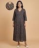 The Mom Store Cotton Woven Three Fourth Sleeves Floral Printed Maternity Dress With Front Zipper Nursing Access - Multi Colour