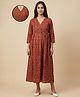 The Mom Store Cotton Woven Three Fourth Sleeves Floral Printed Maternity Dress With Front Zipper Nursing Access - Rust
