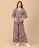 The Mom Store Cotton Woven Three Fourth Sleeves Abstract Printed Maternity Jumpsuit - Multi Colour