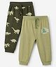 Babyhug Cotton Knit Full Length Jogger Fit Lounge Pant With Dino Print Pack of 2 in Green