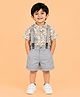 CANDY HOUSE Cotton Woven Half Sleeves Mandana Printed Shirt & Shorts Set With  Suspender - Grey