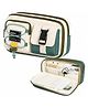 MANAKI ENTERPRISE Multi-Compartment Pencil Pouch Large Capacity Pen Case with Zipper & Buckle Pocket, Durable Canvas Stationery Organizer for School, Stylish Storage Case - Cream White & Sage Green