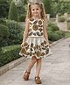 Aww Hunnie 100% Cotton Woven Sleeveless Bird & Floral Printed Top & Skirt Set - Cream