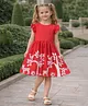 Aww Hunnie Woven Frill Sleeves Birds Animal & Trees Printed Dress - Red