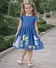Aww Hunnie Woven Frill Sleeves Birds Animal & Floral Printed Dress - Blue