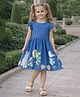 Aww Hunnie Woven Frill Sleeves Birds Animal & Floral Printed Dress - Blue