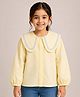 Aww Hunnie Cotton Woven Full Puffed Sleeves Striped & Ric Rac Lace Embellished Top - Yellow